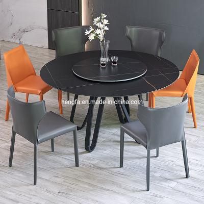 Modern Luxury Metal Frame with Rotating Centre Round Marble Dining Table