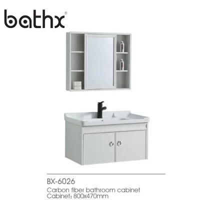 Waterproof Sanitary Ware Bathroom Vanity with Mirror Carbon Fiber Cabinet with Ceramic Basin Modern Household Furniture