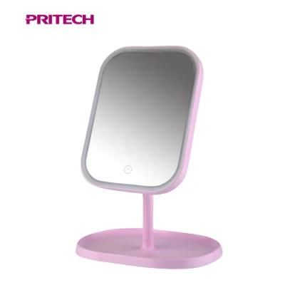 Pritech Makeup Custom Logo Touch LED Storage 180 Degree Rotatable Cosmetic Mirror