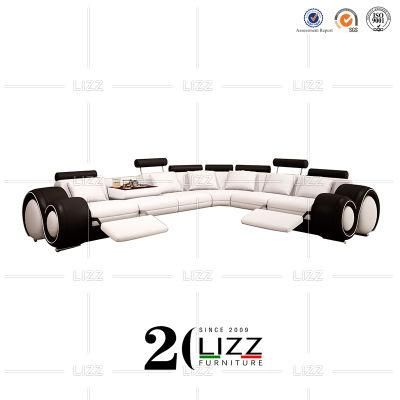 Contemporary New Design Home Furniture Dubai Living Room Adjustable Headrest Leather Sofa