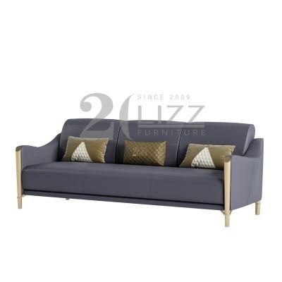 High End Quality Modern Luxury Hotel Home Modular Furniture European Living Room Gold Stainless Steel Gneunie Leather Sofa