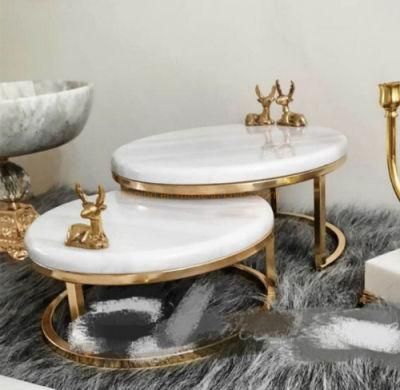Modern One Set Sofa Table Sample Mold Artificial Marble Top Metal Gold Round Coffee Table