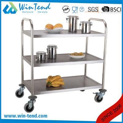 Stainless Steel Round Tube 3-Tier Hotel Restaurant Kitchen Trolley Cart