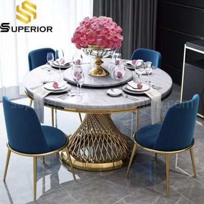 Luxury Gold Marble Top Dining Tables With 6 Chairs Set