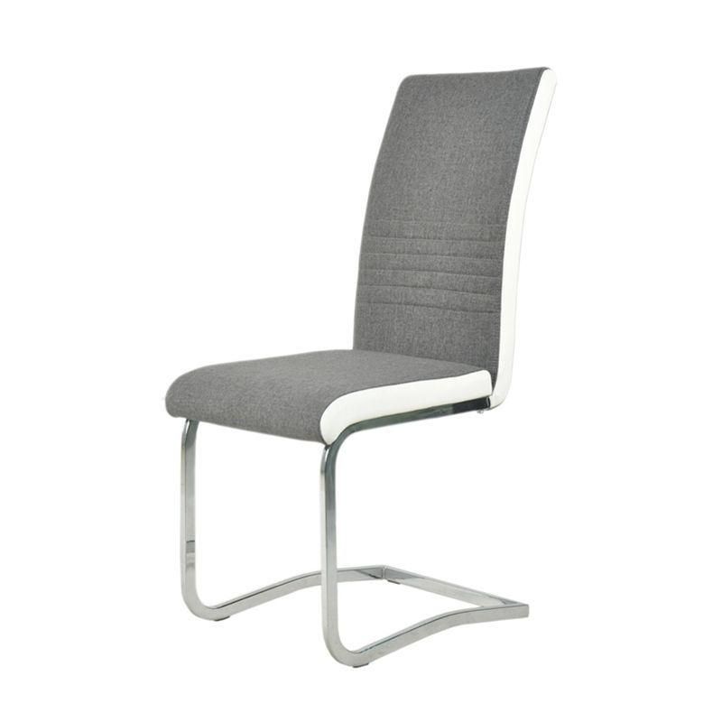 Chrome Legs High Back White Gray PU Leather Dining Chair