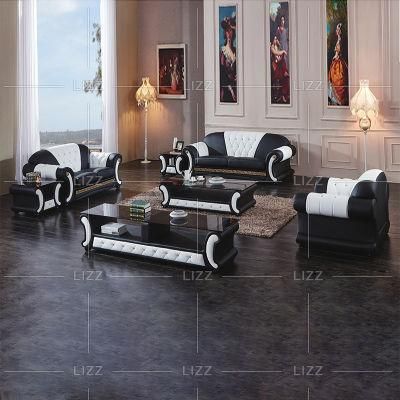 Miami Chesterfield Sectional Modern Leisure Black and White Genuine Leather Sofa