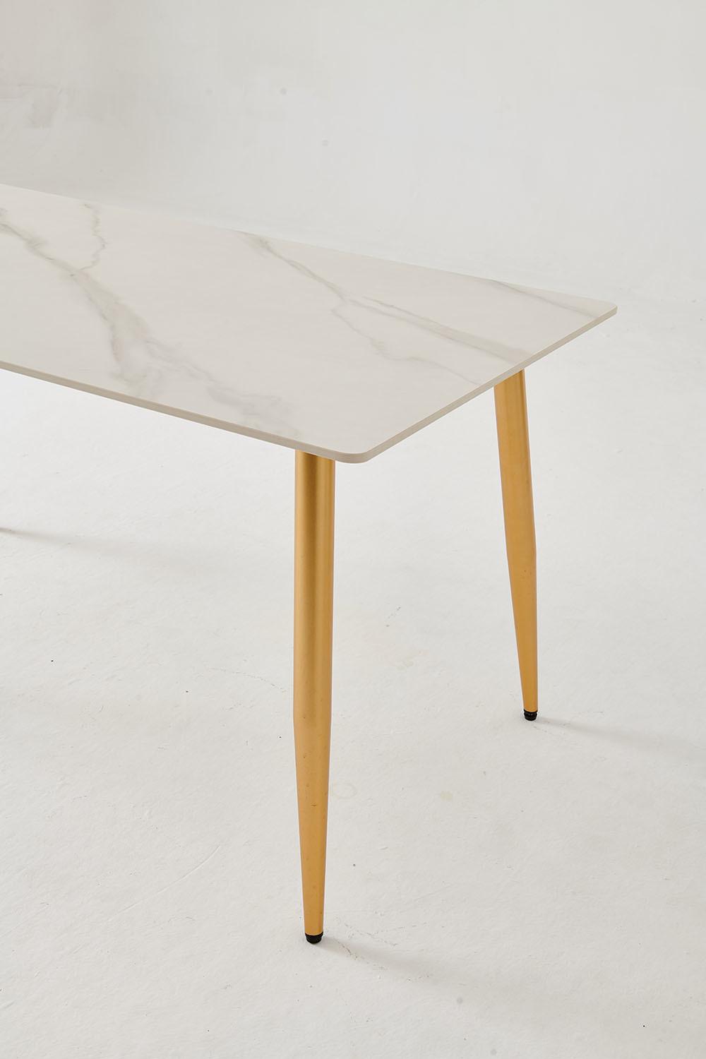 Hot Sale Gold Carbon Steel Legs White Rock Plate Table