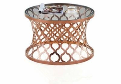 Wedding Metal Cake Table Contemporary Clear Glass Coffee Table in Stainless Steel Brushed Rose Gold Base