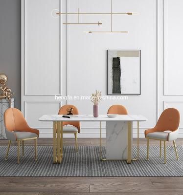 Modern Luxury Design Living Room Golden Metal Legs Marble Dining Table