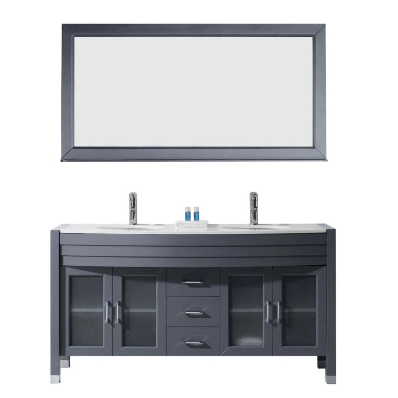 New Grey Double Sink Floor Type Solid Wood Bathroom Cabinet