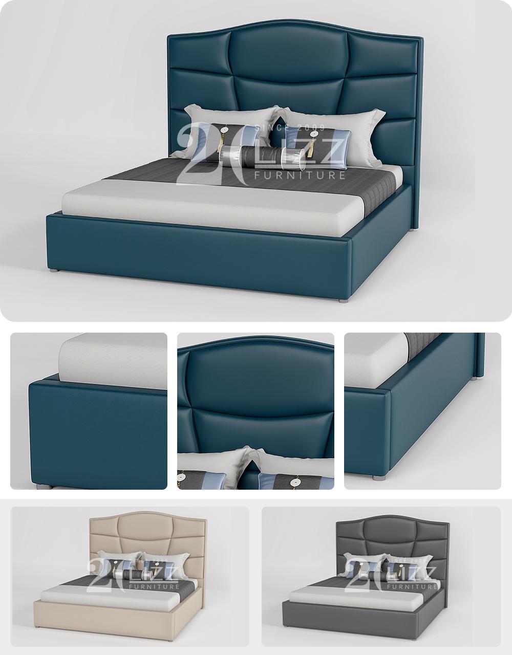Modern Simple Design High Quality Hotel Furniture King Size Genuine Leather Bedroom Bed Set
