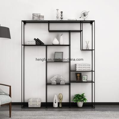 Modern Stylish Display Shelf Glass Library Iron Base Bookshelf