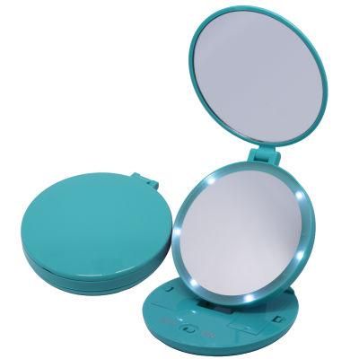 Personalised Round Makeup Small LED Compact Mirror