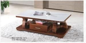 Luxury Furniture Design Modern Coffee Table with Marble Top Wooden Base