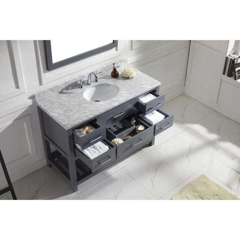 Classic 60 Inch Gray Single Solid Wood Bathroom Sink and Cabinet Combo