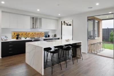 Linear Style White Fiberboard Sideboards Buffet Cabinets with Waterfall Island Fitted Kitchen Drawer Cabinets