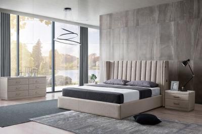 Modern Home Bedroom Furniture Set Vertical Tufted King Beds Dual USB Ports Upholstered Fabric Double Bed