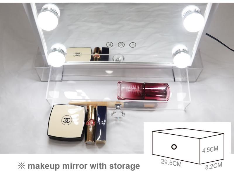 Beauty Makeup Metal Framed Dimmable Light LED Bulbs Mirror with Organizer Box