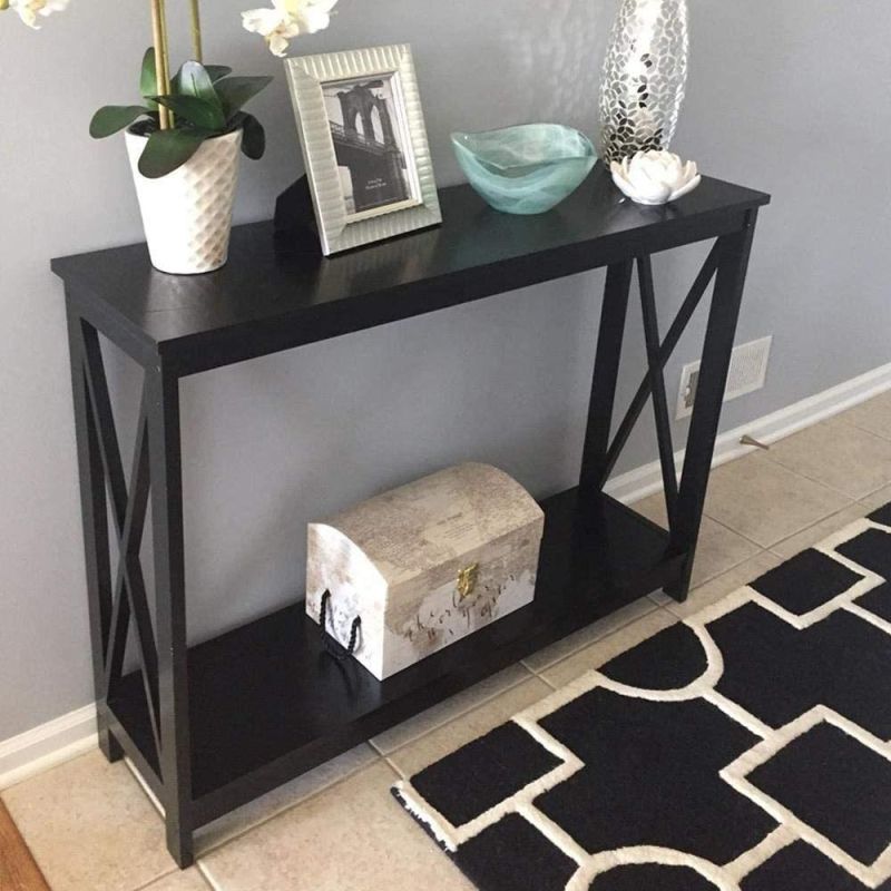 Easy Assemble Espresso Console Table with Storage for Enter Way