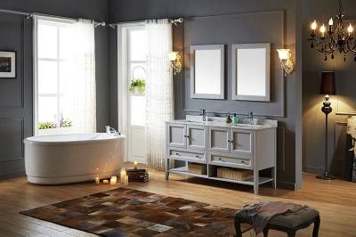 Oak Solid Wood Natural Marble Top Americal Style Two Sinks Floor Freestanding Bathroom Vanity (1006D)