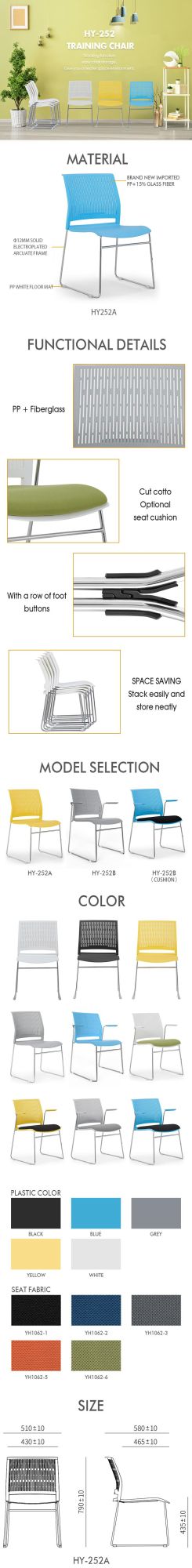 5 Year Warranty Training Room Conference Metal Frame Plastic Chair in Low Price