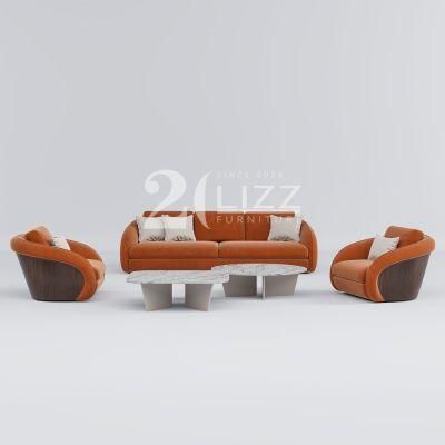 Luxury Modern Style Hotel Home Furniture European Living Room Bright Orange Velvet Fabric Sofa