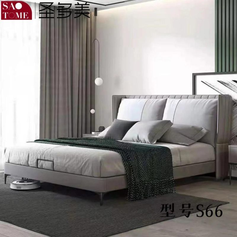 Modern Bedroom Furniture Light Grey with Houndstooth Double Queen Bed