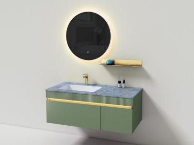 Green Modern and Simple Melamine Bathroom Vanity with LED Round Mirror