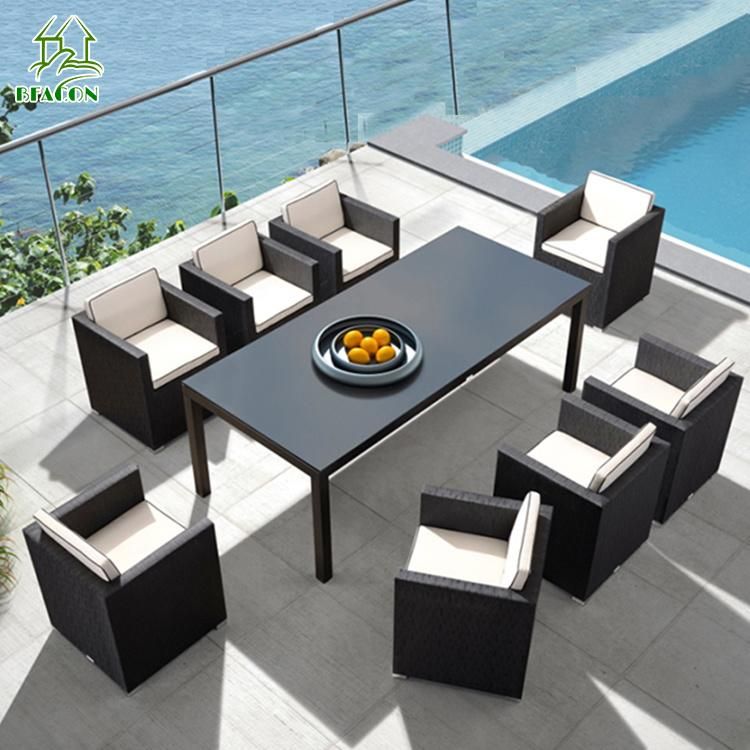 Garden Patio Modern Outdoor Dining Table 6 Seats PE Rattan Aluminum Frame Chair Dining Furniture Set