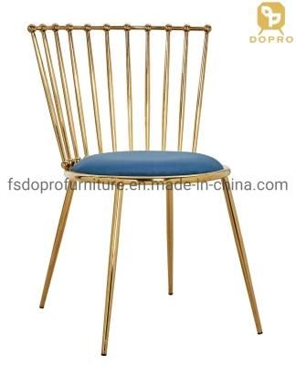 Korea Hot Sale Unique Gold Metal Dining Chair Velvet Upholstery Cafe Chair