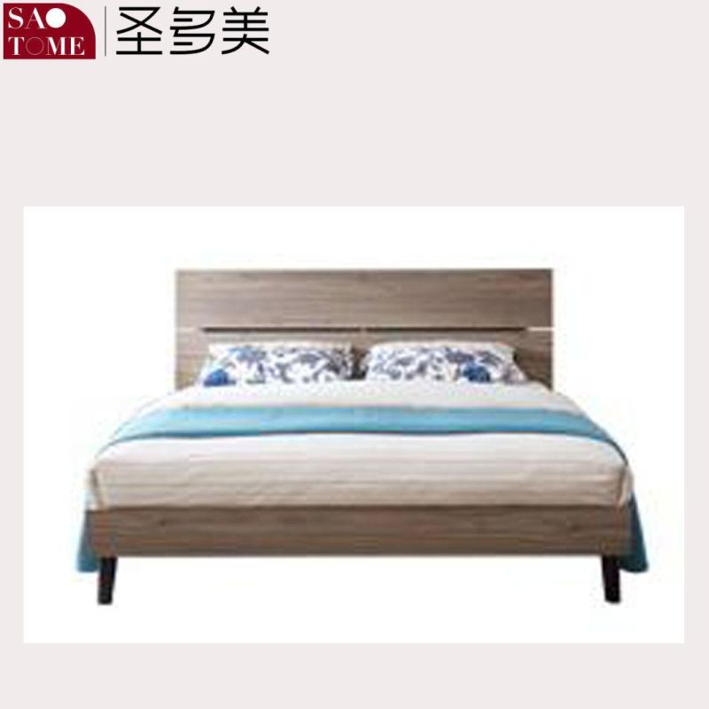 Modern Minimalist Home Apartment Furniture Solid Wood Plank and Iron Frame Double Bed