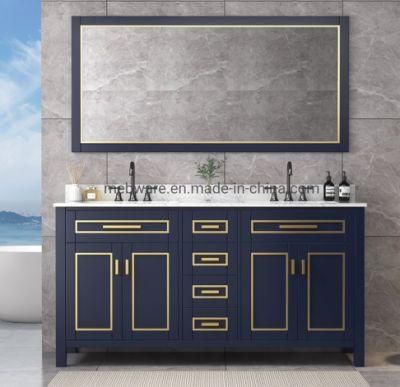 72 Inch Fashion Floor Mounted Double Sinks Bathroom Furniture with Framed Mirror with Marble Top with Four Doors with Foor Drawers