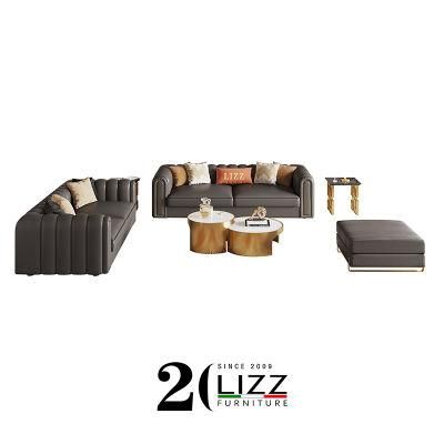 UAE Hotel Luxury Furniture Sectional Wooden Velvet Fabric / Genuine Leather Sofa Set