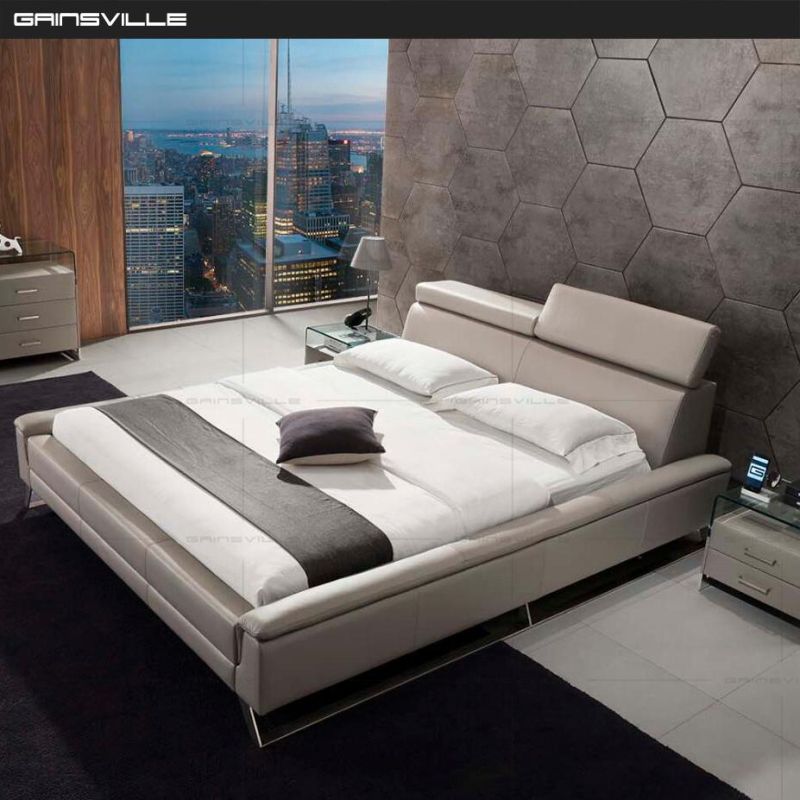Hot Sell Modern Bedroom Leather Bed with Metal Legs and Adjustable Headboard in Bedroom Furniture