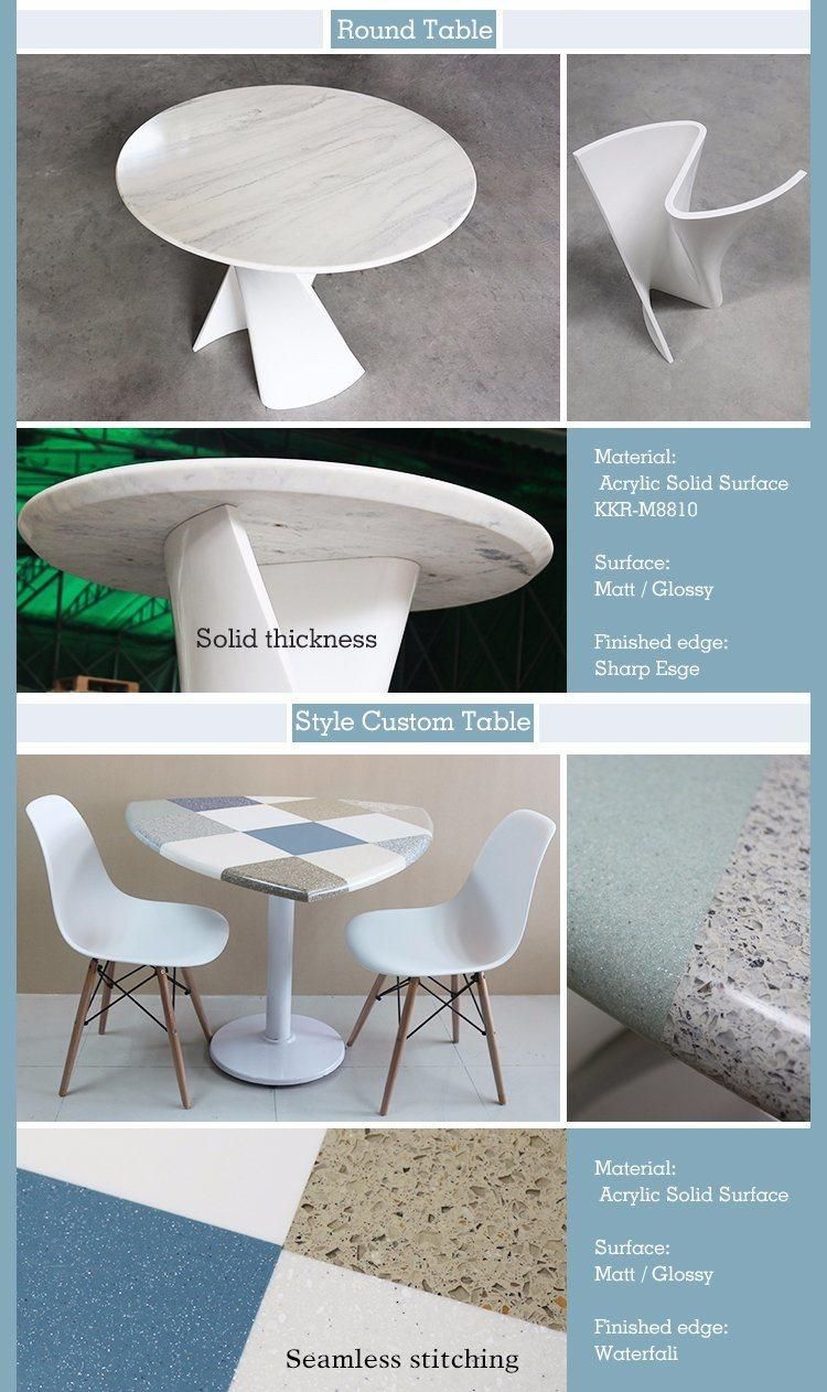 Restaurant Resin Stone Acrylic Solid Surface Coffee Table Tops Restaurant Dining Table and Chair