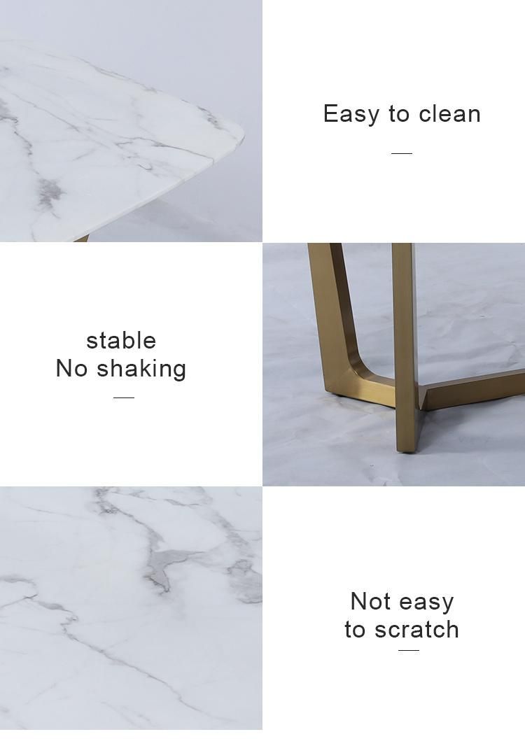 Modern Golden Frame Tempered Glass Faux Marble Dining Table Restaurant for Home Living Room Furniture