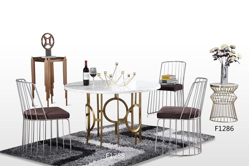 Shenzhen Factory Luxury Gold Stainless Steel Dining Room Furniture Set