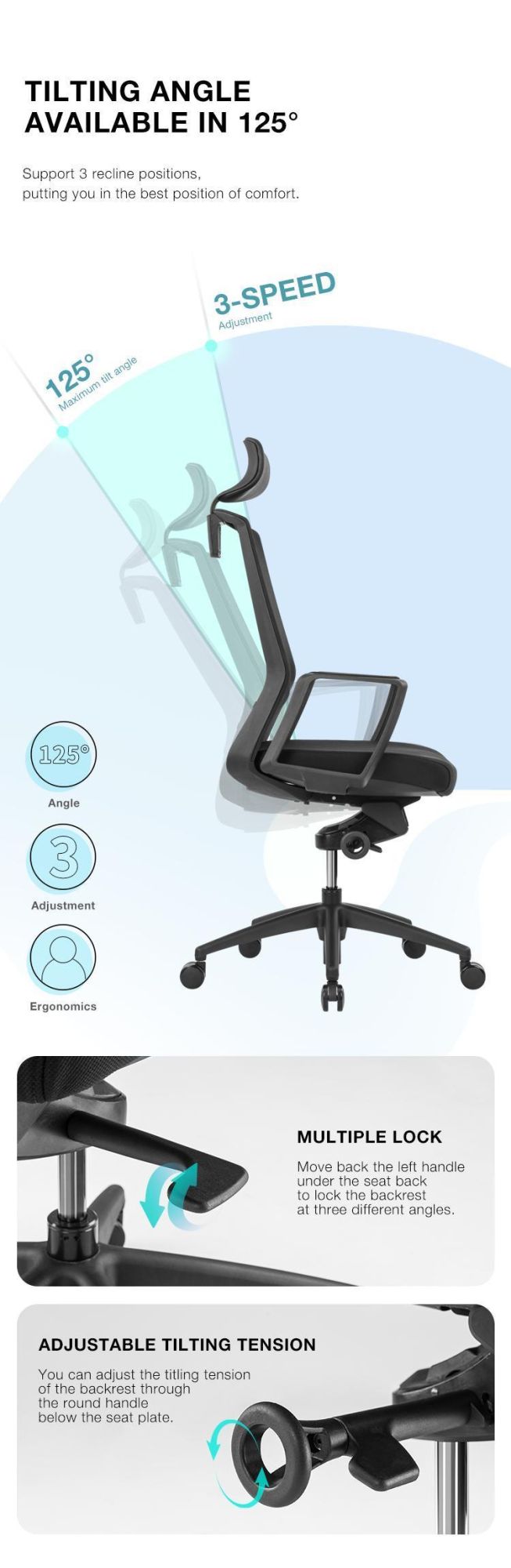2020 Black Swivel Adjustable Modern Mesh Office Chair