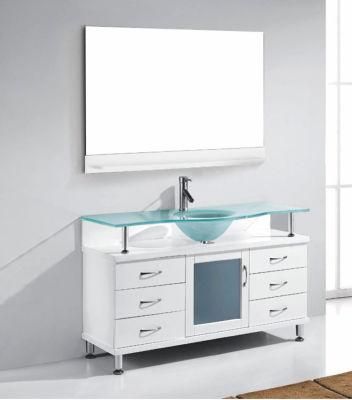 Floor Mounted Solid Wood Bathroom Cabinet Furniture Glass Countertop