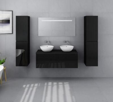 Black Bathroom Mirror Cabinet with Double Ceramic Sinks