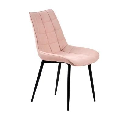 Hot Sale Home Furniture Modern Pink Soft Fabric Dining Chair with Metal Frame