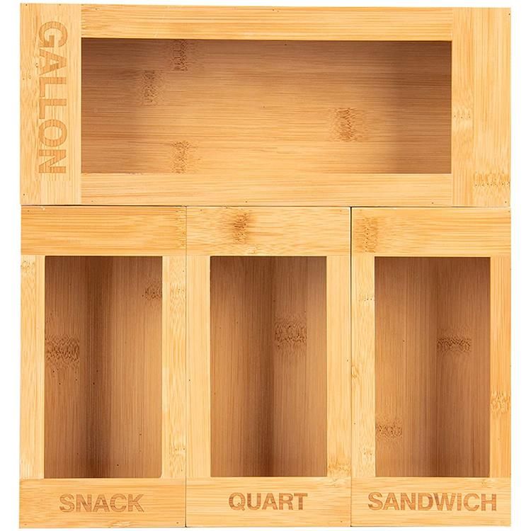 Food Storage Bag Organizer Holders Bamboo Kitchen Cabinet Drawer Organization