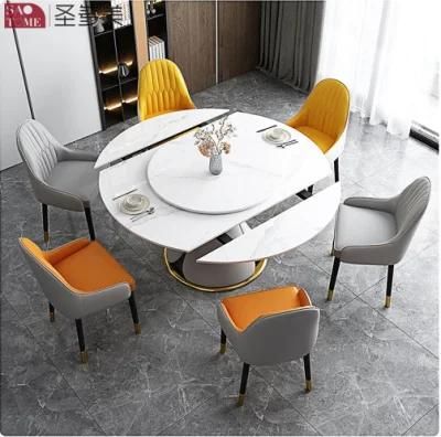 Modern Style Southeast Asia Design Extendable Dining Table PU Leather Metal Slate Dining Table