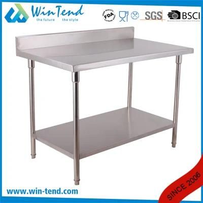 2 Layer Stainless Round Tube Shelf Reinforced Robust Construction Backsplash Work Bench with Height Adjustable Leg