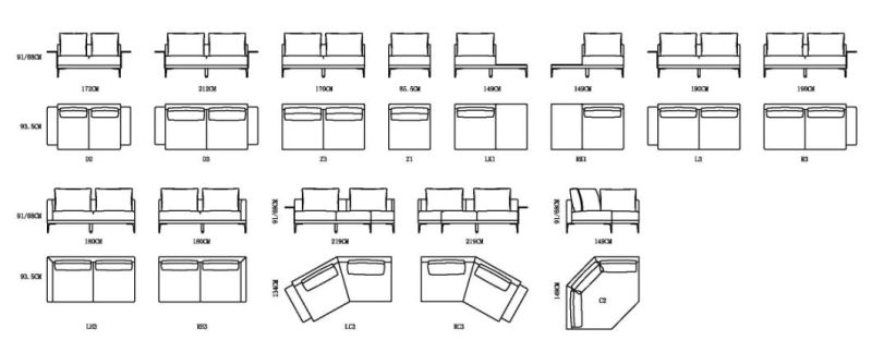 Zhida Home Furniture Italian Design Villa Living Room Modern Modular Couch Set Fabric L Shape Sectional Sofa with Leather Armrest