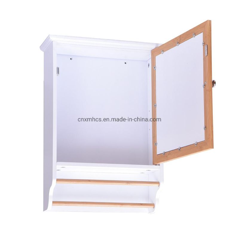 Bathroom Mirror Cabinet with Towel Shelf Wall Mounted Washroom Wooden Frame MDF Storage Cabinet