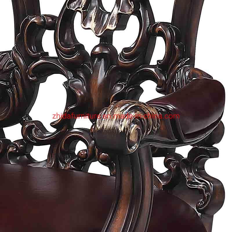 Wooden Frame Antique Style Armrest Carved Living Room Chair