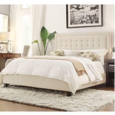 Europe Style Furniture Solid Wood Foot Soft King Size Fabric Double Bed with High Headboard