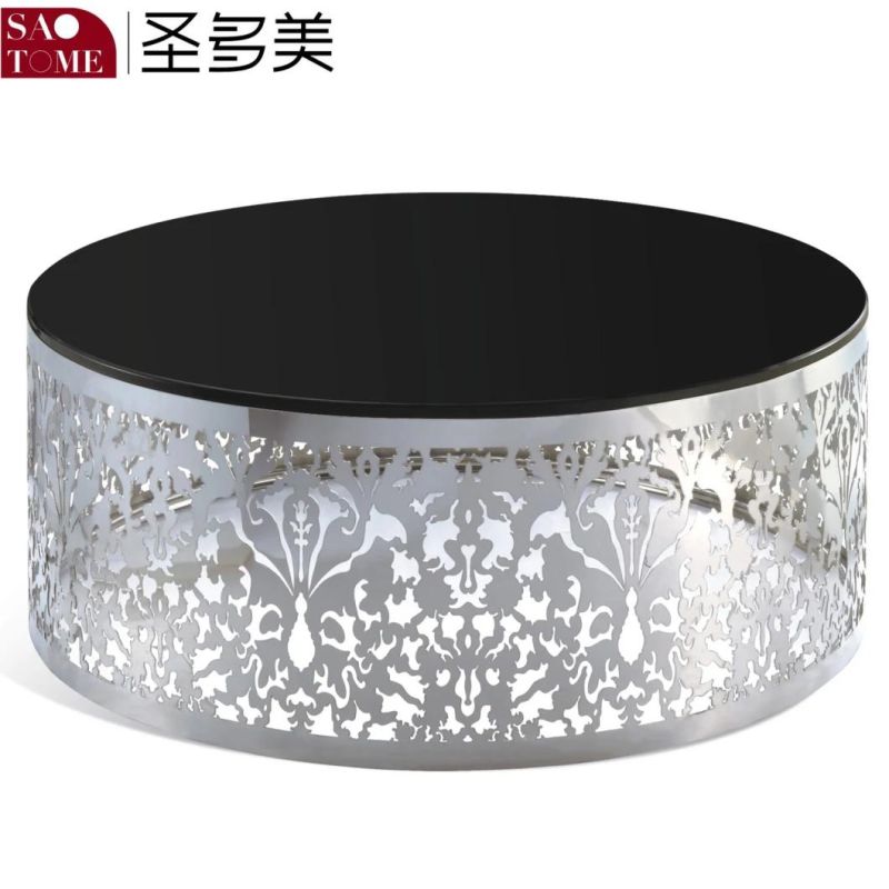 Stainless Steel Lace Round Glass Coffee Table