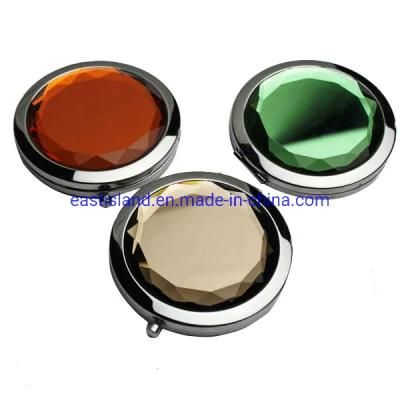 Promotional Crystal Mirror/Foldable Round Compact Mirror/Small Metal Makeup Pocket Mirror